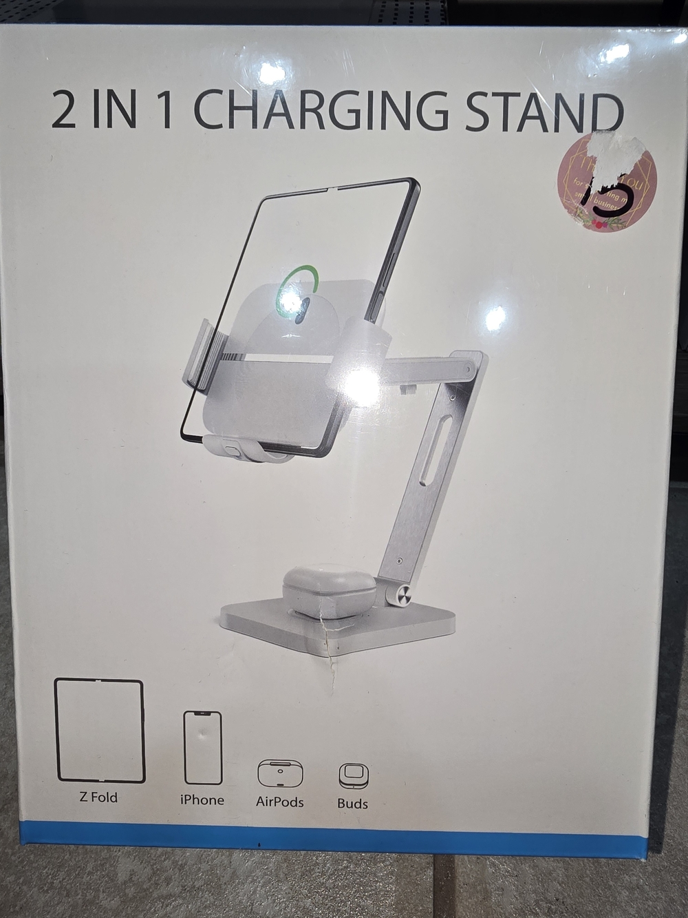 2-in-1 Silver Charging Stand for Tablets & Earbuds